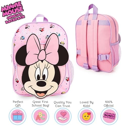 Disney Minnie Mouse Backpack Girls Rucksack for Toddlers Nursery Preschool Lightweight Daypack Travel Days Out Sleepovers (Pink Minnie 3D) — view 2
