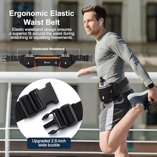Running Belt with Water Bottles (2 x 175ML), Hydration Belt for Men and Women, Water Bottle Holder Running Pouch Belt, Fanny Pack Fits 7 inches Phones, Waist Pack for Running Hiking Climbing (Orange) — view 6