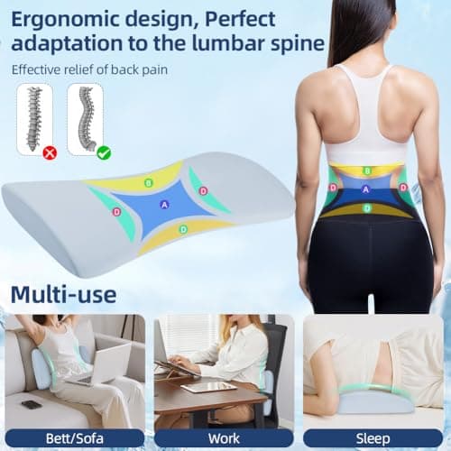 HOTUT Lumbar Support Pillow, Lower Back Pillow for Sleeping, Memory Foam Waist Pillow, Side Sleeper Low Back Pain Relief Pillow, Car Seat Cushions for Bed Chair Car Office Travel(Light Blue) — view 4