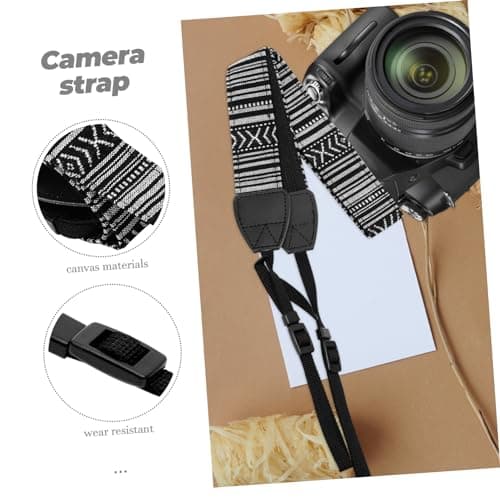 jojofuny Camera Strap Canvas Neck and Shoulder with Buckle Compatible with Most Dslr Cameras Black Comfortable Travel Safety — view 4