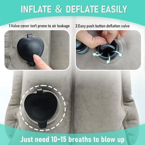 2 Pack Inflatable Travel Pillow for Airplane, Airplane Pillow for Sleeping to Relieve Neck and Shoulder Pain, Support Head Inflatable Pillow for Long Flights, Used for Airplane, Car, Office (Grey) — view 6