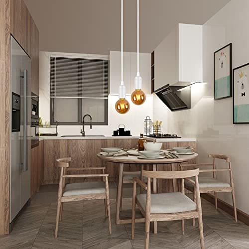 Wowsale Pendant Light Ceiling Lighting Fitting, E27 Lamp Holder Suspended Pendant Light Fitting Kit, 2 Core Gold Fabric Cable Plug with On/Off Switch- UK Plug (White, 2m) — view 3