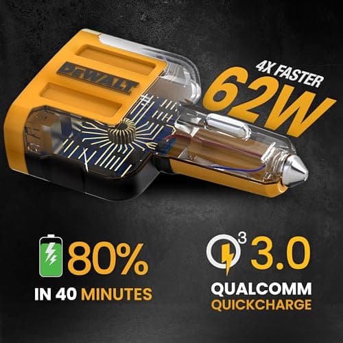 DEWALT Heavy Duty 4 Port USB C Car Charger Multiport, Fast 60W USB Cigarette Lighter Adapter, PD Type C Multi Car Phone Charger, Cell Phone Automobile Chargers Compatible w/iPhone 16/15, Samsung — view 3