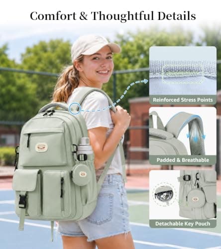 BECOJADDE Backpack School Bag for Women and Girls, 15.6" Laptop, Green 25L — view 5