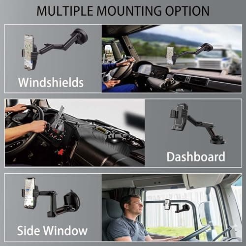 Truck Phone Holder, Dashboard Windshield Cell Phone Mount with Long Arm, Strong Suction Cup for SUVs, Trucks, Buses, Heavy Duty Vehicles — view 5
