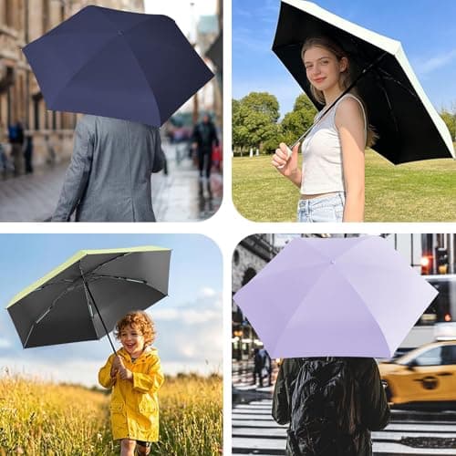 Detontek 6 Ribs Mini Travel Umbrella, Mini Folding Umbrella, Small Umbrella, Pocket Umbrella, Umbrella With Buckle Handle, Dual Purpose, With Storage Box (Dark Green) — view 5