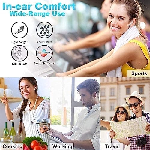 MELARQT Wireless Earbuds, Wireless Headphones Bluetooth 5.0 Headphones 3D HiFi Stereo Headphones Noise Cancellation in-Ear Built-in Mic with Charging Case, IPX7 Waterproof for Work, Travel (White) — view 3