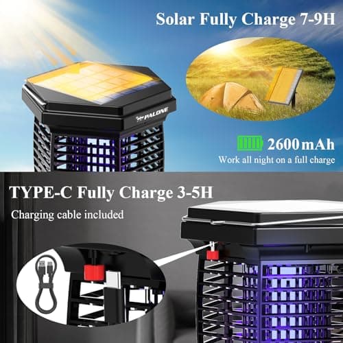 PALONE 3 in 1 Solar Bug Zapper, 4500V Electric Fly Killer, USB-C Charging — view 3