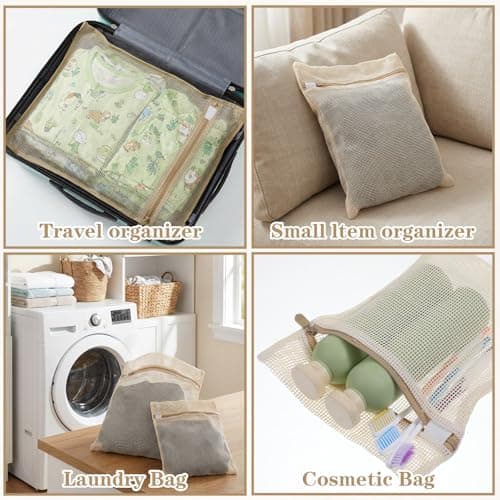 Matwsec 2PCS Cotton Lingerie Bags for Washing Delicates, Mesh Laundry Wash Bags with Zipper for Bra Underwear Clothes Socks, 40x30cm and 30x20cm — view 6