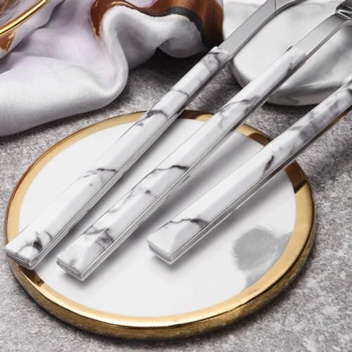 BLMAGS Beautiful Stainless Steel Cutlery Set Marble pattern Handle Table Knife Fork Spoon Utensil Mirror Polished Silverware Flatware Set Practical — view 5