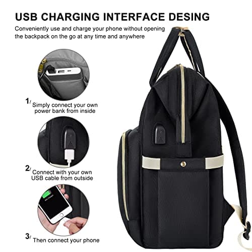 VSNOON Laptop Backpack for Women, 15.6 Inch Travel Backpack Wide Open — view 4