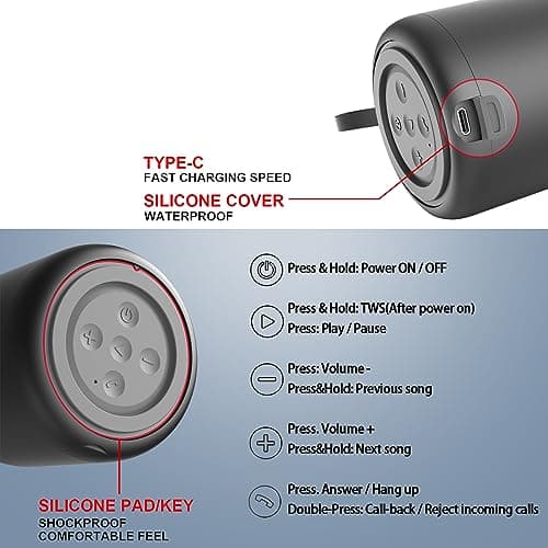 Bluetooth Speaker, Portable Wireless Bluetooth Speaker, Mini Speakers,HD Surround Stereo Sound,[6-24 Hour Playtime] IPX4 Waterproof,Noise-Cancelling Mic for Camping,Outdoor, Travel, Home,Garden Party — view 5