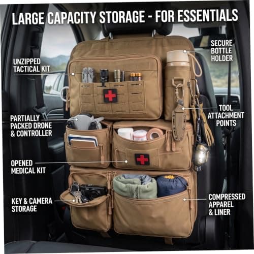 Multi-Pocket Backseat Car Organizer, Seat Organizer for Back of Car Seat, Travel Storage Caddy, Road Trip Accessory, Khaki — view 4