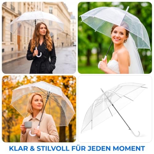 Hestya 12 Pack 37.4 Inch Clear Umbrellas for Wedding Semi-automatic Handle — view 3
