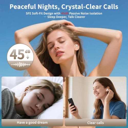 Sleep Earbuds Bluetooth 6.0, Mini Wireless Sleep Headphones for Side Sleepers, Up to 80 Hrs Total Playtime, Dual UV Cleaning Light, Ultra Soft & Pressure-Free Fit for Sleeping, Napping and Travel — view 4