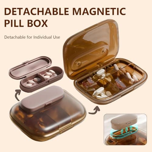 Bamily Pill Organiser, Pill Box, 6 Compartments BPA-Free Food-Grade Plastic, Moisture-Proof Portable Detachable with Silicone Ring Snap Lock, for Travel Pocket Purse Daily Vitamin Medication Storage — view 4