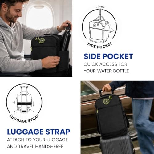 Bordlite Ryanair Cabin Bag 40x25x20cm Underseat Wheeled Travel Bag, Lightweight 20L Hand Luggage with Telescopic Handle, Smooth Wheels, Compression Straps, Side Pocket & Luggage Strap – Black/Black — view 5