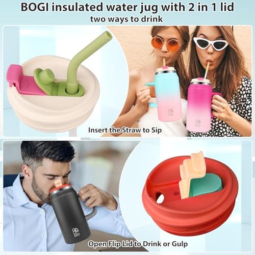 BOGI 50oz Tumbler with Straw and Lid,Large Capacity Travel Mug with Handle Insulated Stainless Steel Water Bottle Cup Keep Cold and Hot for Tea Coffee, Leak-Proof, BPA-Free, Non-Slip | Black — view 6