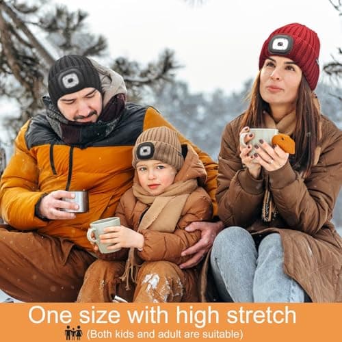 COTOP LED Beanie with Light,USB Rechargeable Hat Hands Free 4 LED Headlamp Cap Winter Knitted Night Lighted Hat Flashlight Women Men Gifts for Dad Him Husband Brown — view 2