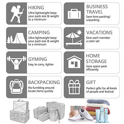 BETLLEMORY Packing Cubes 8 Sets Travel Luggage Organizers with Waterproof Shoe Storage Bag Compression Pouches(Grey) — view 5