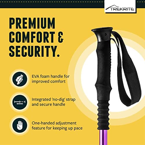 Trekrite Premium Walking Poles Set for Women, Anti Shock Adjustable Hiking Sticks for Ladies, Reliable & Strong Aluminum Trekking Poles with Accessories from a UK Based Company - Purple — view 3
