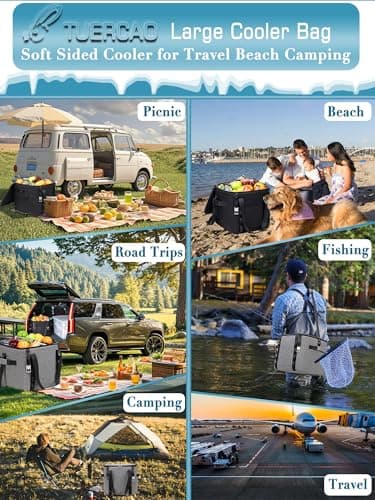 Insulated Soft Cooler Bag 12"x12"x12" Large Leakproof Soft Sided Ice Chest for Travel Beach Camping, 50 Cans Portable Cooler Box for Grocery Shopping, Road Trips, Black — view 5