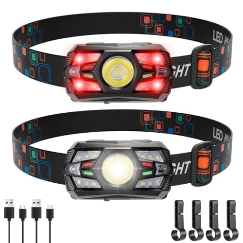 NAKCNM 2Pack LED Head Torch Rechargeable, Motion Sensor Headtorch Red Light