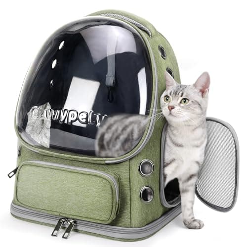 Cawypety Expandable Cat Backpack,Cat Bubble Backpack Carrier for Carrying Cats, Pets and Small Dogs,Airline-Approved,Designed for Travel, Hiking, Walking,Car (Green.)