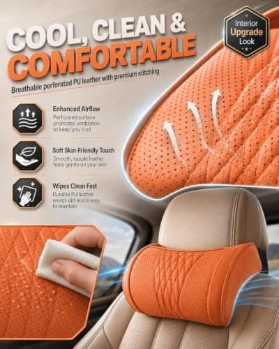 Memory Foam Car Neck Pillow,3D Contoured Support,Slow‑rebound (Orange,1pc) — view 5