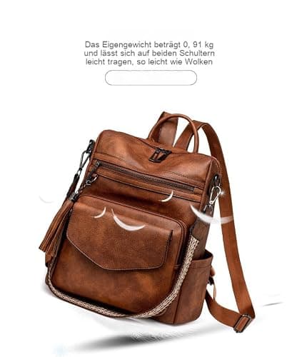 BOHJPIS Women Backpack Anti-Theft Lightweight Waterproof PU Fashion Travel Multipurpose Convertible Purse Shoulder Bag Handbag Backpack (Brown) — view 4
