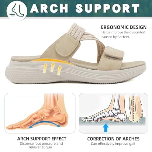 Ulicox Womens Summer Sandals Ladies Orthopedic Sandals Casual Slippers Adjustable Slip on Slide Beach Shoes Beige 5 UK — view 2