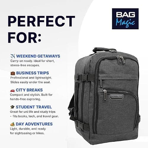 Bordlite Ryanair 40x20x25cm Underseat Cabin Backpack with Memory Foam Neck Pillow – Airline Approved Carry On Travel Bag for Ryanair, EasyJet & Jet2 – Lightweight Cabin Rucksack - Black — view 4