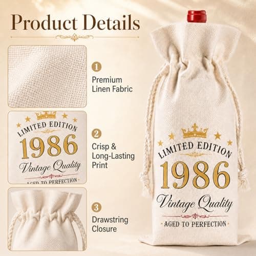Xenovate 40th Birthday Gifts for Men Women - Wine Bags Gift with Drawstring, Limited Edition 1986 Burlap Bottle Bags Turning 40 Best Friend, Wife, Coworker — view 2
