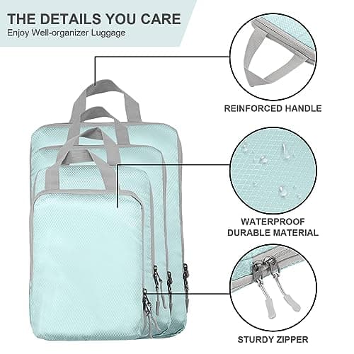 Compression Packing Cubes, Travel Storage Bag Set of 4 - Blue, Organizer Bags for Suitcase and Carry On Luggage — view 2