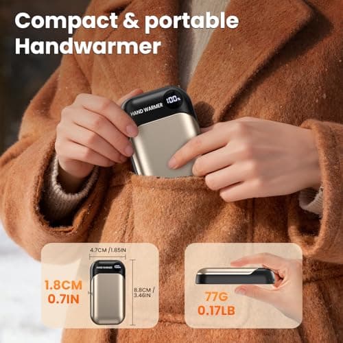Hand Warmers, 2 Pack Magnetic Electric Handwarmer, 6000mAh USB Hand Warmers Rechargeable, 4 Heat Settings, LED Digital Display, Suitable for Outdoor Indoor - Hunt, Camp, Golf or Gift Giving, Gold — view 5