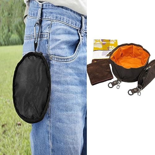 Changyeah Foldable Dog Feeder Waxed Fabric Dog Bowl Collapsible Bowl for Hiking or Travel, Portable Travel Bowl for Food and Water with Carabiner, Black — view 5