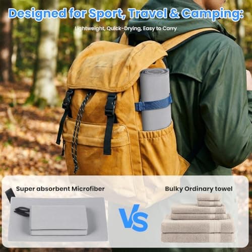 Aolso Microfibre Travel Towel Set, 3 Pack Quick Dry Lightweight Microfibre Towels, Super Absorbent Gym Towel for Men Weman, Beach Towel for Camping, Yoga, Swimming, Hiking-Grey(160x80cm+2 * 40x80cm) — view 6