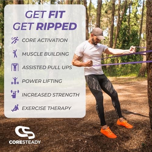 Coresteady Pull Up Bands & Resistance Bands - Rubber Heavy Duty Elastic Loop Band for Men & Women - Build Fit Power & Muscle - Training, Fitness Assist Pull Ups & Gym Exercise - Purple, 15-40kg — view 4