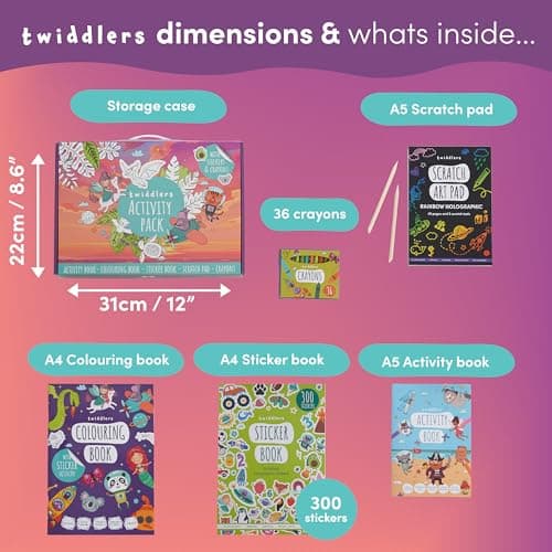 THE TWIDDLERS Kids Activity Pack Colouring Book Collection with Art Scratch Pads, 36 Crayons, Stickers, Kids Travel Activity Pack for Children Unisex, Art Birthday Gift for Girls & Boys, Ages 4-9 — view 6