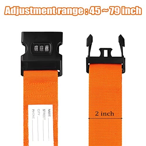 Luggage Strap, 2pcs Suitcase Straps with Password Lock Information Card, Adjustable Travel Packing Accessories Suitcase Belts with Buckle (Orange, 2 PCS Set) — view 3