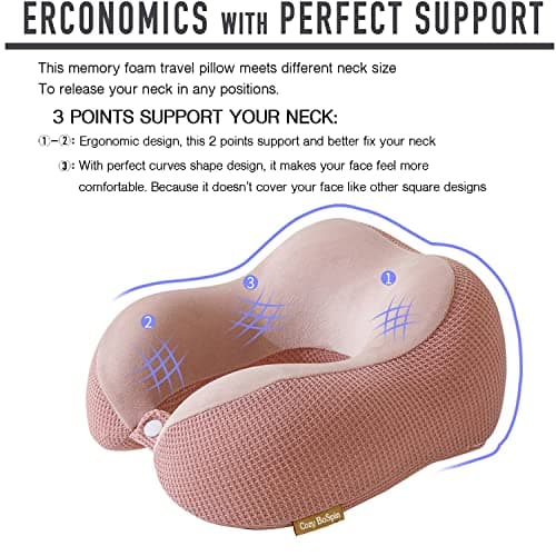 Cozy BoSpin Travel Pillow - Neck Pillow for Traveling, Memory Foam Portable Support Pillow,Comfortable and Lightweight Quick Pack for Camping,Sleeping Rest Cushion (Pink) — view 2
