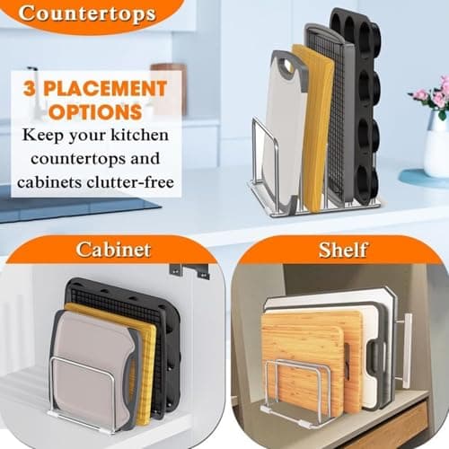 Stainless Steel Chopping Board Holder, Metal Chopping Board Rack Stand with 4 Slots, Multi-Function Cutting Boards Organizer for Kitchen Countertop Cupboard — view 2
