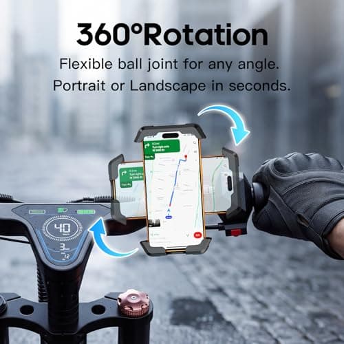 Wallke Motorcycle Phone Mount w/Dual Vibration Dampener & Anti-Theft Lock, Anti-Shake Bike Phone Holder, 360° Rotate Handlebar Ebike Phone Holder for Scooter Dirt Bike ATV, Fit 4.7-7” All Smartphone — view 3