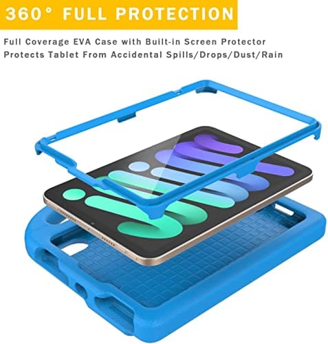 2024 Newest iPad Mini 7(A17 Pro)& iPad Mini 6 (A15) 2021Tablet Case for Kids (7th/6th Generation),Lightweight Shockproof Kid-Proof Cover Built-in Screen Protector with Handle Stand Tablet Case -Blue — view 3