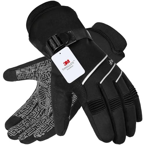 MOREOK Waterproof & Windproof Winter Gloves for Men and Women,-30°F 3M Thinsulate Thermal Touch Screen Warm Gloves for Skiing,Cycling,Motorcycle,Running,Outdoor Sports Black-XL