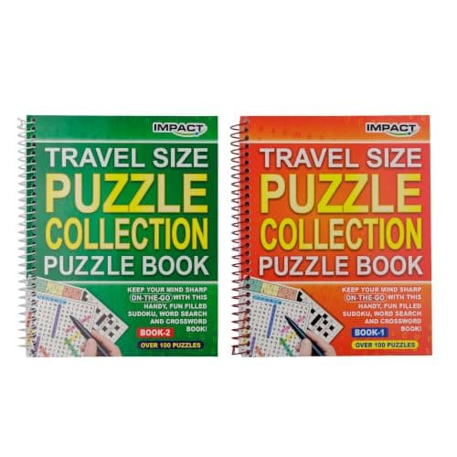 IMPACT Spiral Puzzle Collection Book – 2 Pack | A5 Travel Size | Easy‑Read Mixed Puzzles | Portable Brain‑Training Activity Books for Adults & Seniors