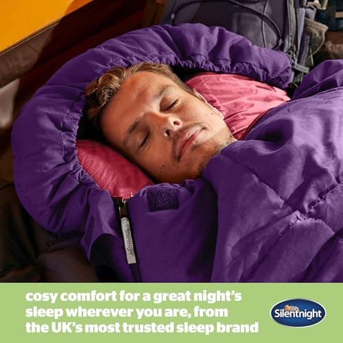 Silentnight Sleeping Bag for Adults - 3 Season Lightweight Soft Thick Cosy Warm Mummy Sleeping Bag for Spring Summer Camping Hiking Outdoor Travel for Warm and Cold Weather - Purple — view 2