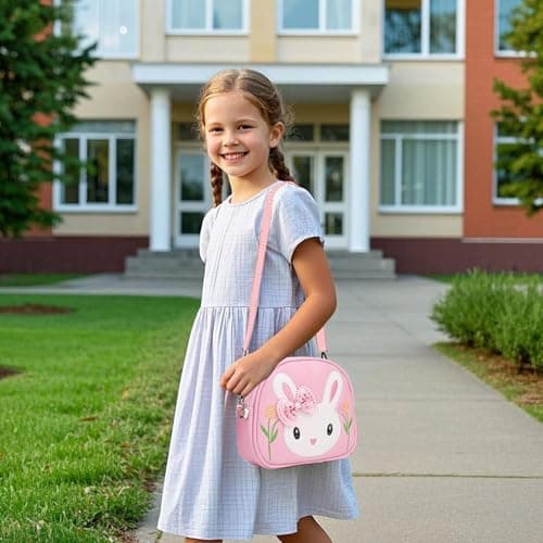 Little Girls Handbag Set, Adorable Rabbit Crossbody Bag with Heart-Shaped Sunglasses and 14 Bow Hair Clips, Cute Rabbit Girls' Shoulder Bags with Adjustable Strap for Birthday Gifts and Toys(Pink) — view 2