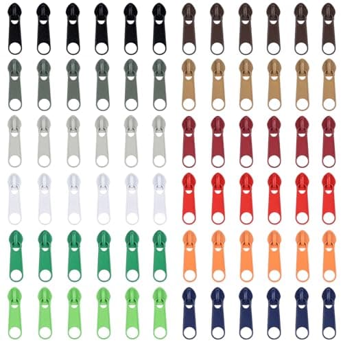 DOITEM 72Pcs Zipper Repair Kit - 12 Colors, 5# Zipper Pulls, Rescue Kit for Clothing, Jackets, Purses, Luggage, Backpacks