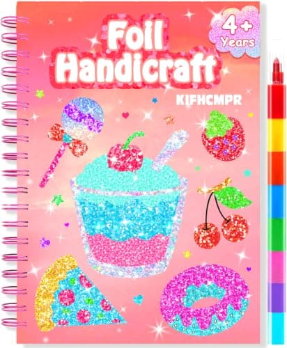 Foil handicraft Book,Art and Craft for Kids-Create Sparkly Food Pictures,No Mess Colouring Book,Art & Craft Supplies Kits,DIY Creative Activity Travel Toy Gifts,Ideal Gifts for Girls Boys Ages 4+